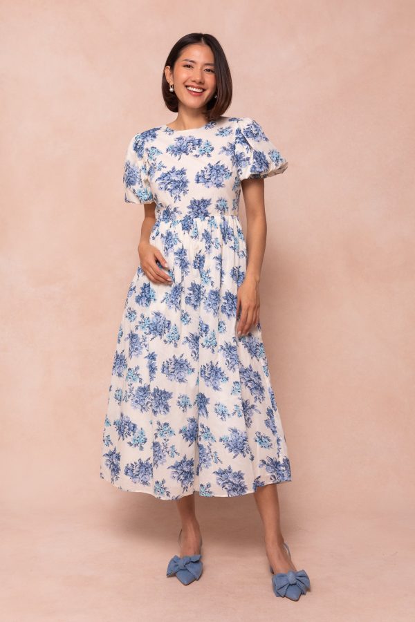 Odette Dress in Blue Floral Online Sale - Image 3